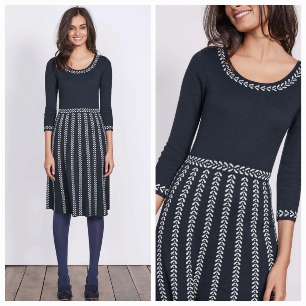 Boden Brooke Knit Dress | Navy & Ivory | Size 10 | Like New